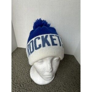 Vintage Blue & White ROCKETS Beanie Hat Winter Hat